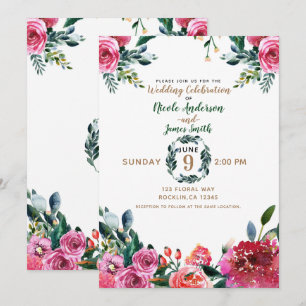 Invitación Boda floral vintage de acuarela rosa verde