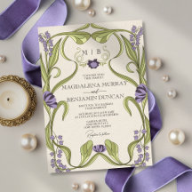 Boda floral vintage de arte nuevo lila púrpura