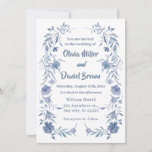 Invitación Boda floral vintage de color azul