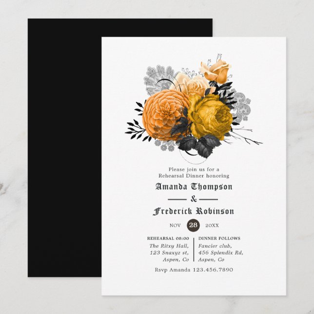 Invitación Boda floral vintage de Halloween Cena (Anverso / Reverso)