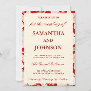 Invitación Boda floral vintage de marfil rojo moderno foto