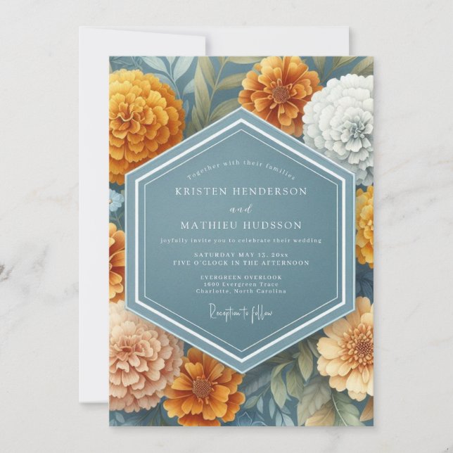 Invitación Boda Floral Vintage de Marigold (Anverso)