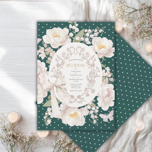 Invitación Boda Floral Vintage Elegante Caza Verde Peonía