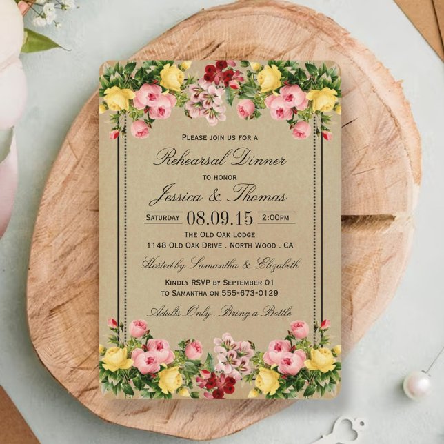 Invitación Boda floral vintage Ensayo Cena (Subido por el creador)