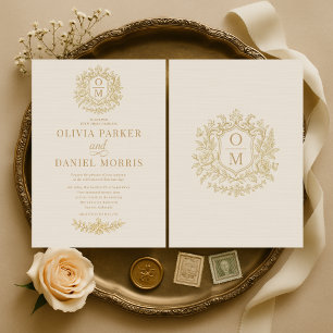 Invitación Boda floral vintage francesa en oro chinoiserie