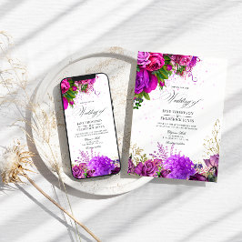 Invitación Boda Floral Vintage Fuchsia y Morado Desgastado
