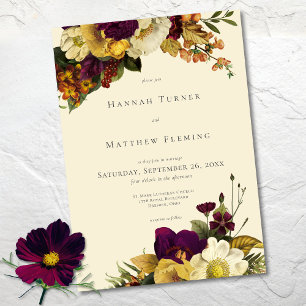 Invitación Boda Floral Vintage Marfil Elegante