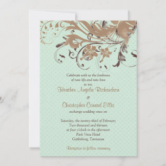 Invitación Boda floral vintage mint chocolate marrón