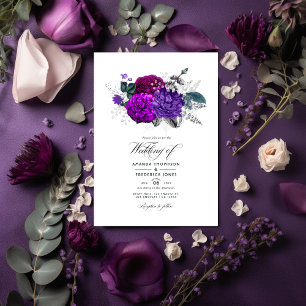 Invitación Boda floral vintage real púrpura y plata