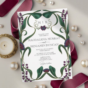 Invitación Boda floral vintage tono de joya Art Nouveau