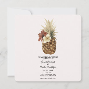 Invitación Boda floral vintage tropical de piña hibisco