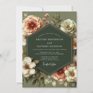 Invitación Boda Floral Vintage Verde Oliva