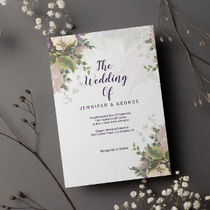Invitación Boda floral vintage verde púrpura lila marfil