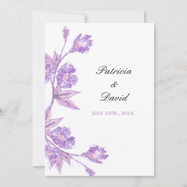 Invitación Boda floral violeta de la acuarela (Anverso)