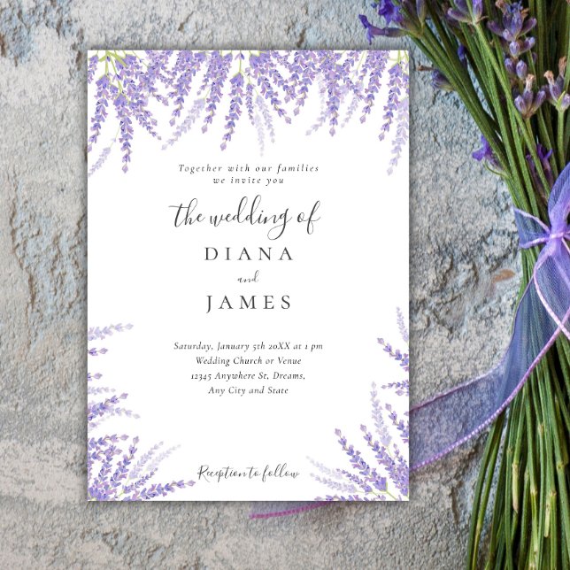 Invitación Boda floral violeta de Lavender simple (Simple Lavender violet floral Wedding Invitation)