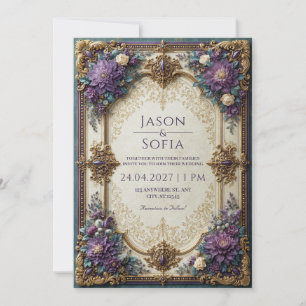 Invitación Boda Floral Violeta Dorada