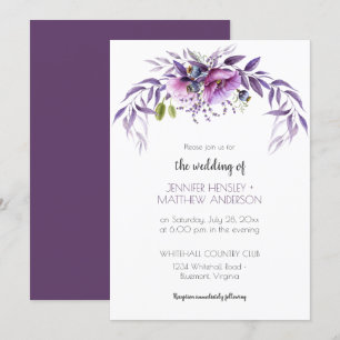 Invitación Boda floral violeta morada de color agua 