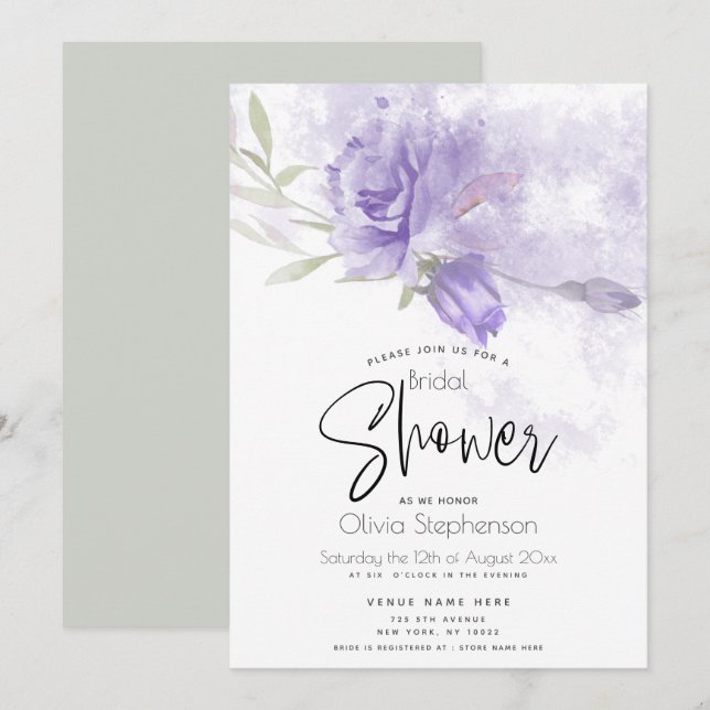 Invitación Boda | Floral violeta violeta violeta rusa Rosa (Anverso / Reverso)