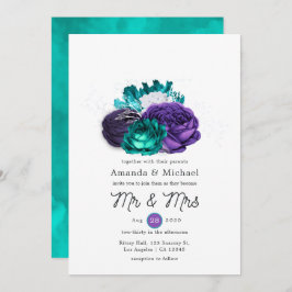 Invitación Boda floral violeta y turquesa rusa
