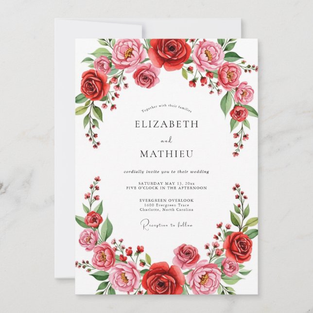 Invitación Boda Floral Viva Roja (Anverso)