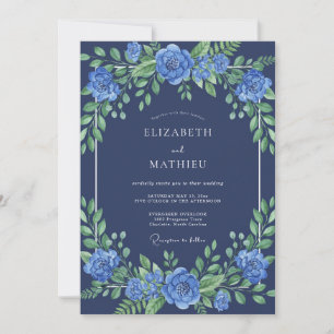 Invitación Boda floral vívida índigo