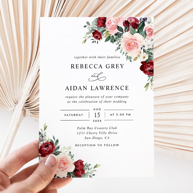 Invitación Boda floral Watercolor Burgundy Rubor (Subido por el creador)
