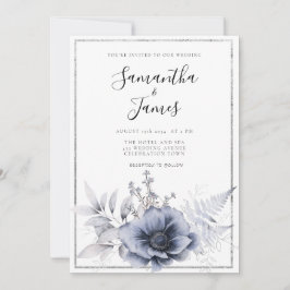 Invitación Boda floral Watercolor Dusty Blue Boho