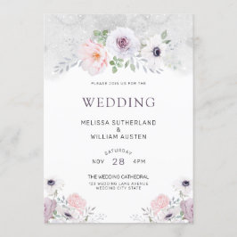 Invitación Boda floral Watercolor Gray Lilac Rubor