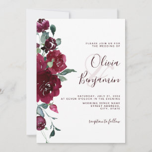 Invitación Boda floral Wine Red Burgundy Marsala