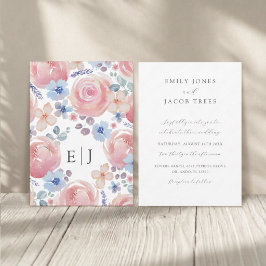 Invitación Boda floral y botánica en acuarela rosa