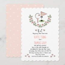 Boda floral y cardíaco con temática de golf rosa