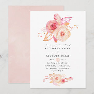 Invitación Boda floral y de encaje Pastel Blush