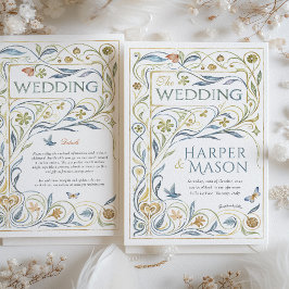 Invitación Boda floral y de fauna de Art Nouveau con encanto