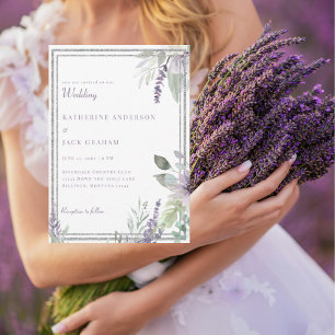 Invitación Boda floral y de follaje de lavanda elegante 