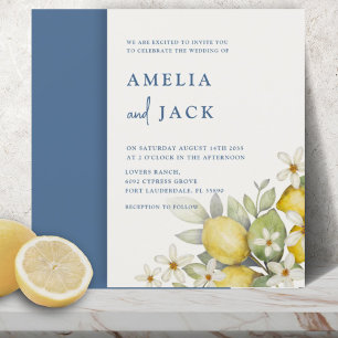 Invitación Boda floral y limones de acuarela moderna