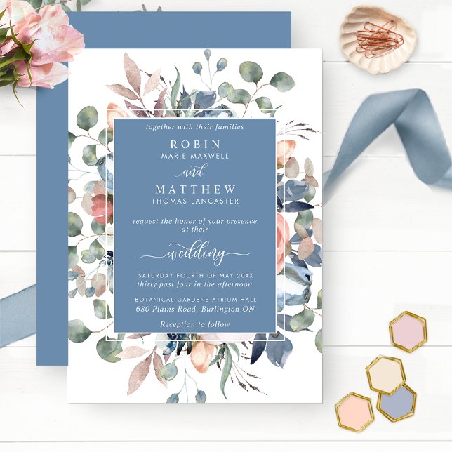 Invitación Boda floral y verde azul turbio (Subido por el creador)