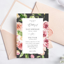 Invitación Boda Floral y verde rosa y de pimienta - Gris V2