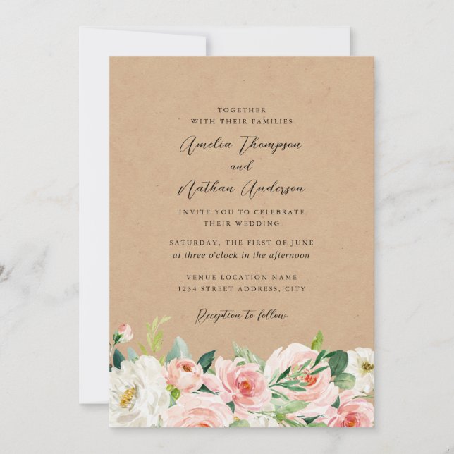 Invitación Boda Florales Botánicos de Campo Rústico (Anverso)