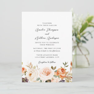 Invitación Boda Florales Botánicos de Naranja Quemada Rústica