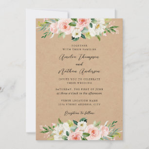 Invitación Boda Florales Botánicos Rosa Rústico Campestre
