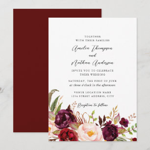 Invitación Boda Florales Botánicos Rústicos de Borgoña