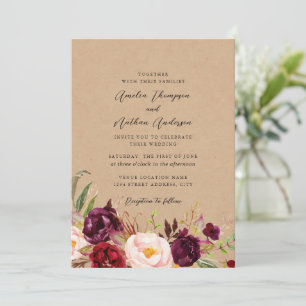 Invitación Boda Florales Botánicos Rústicos de Borgoña