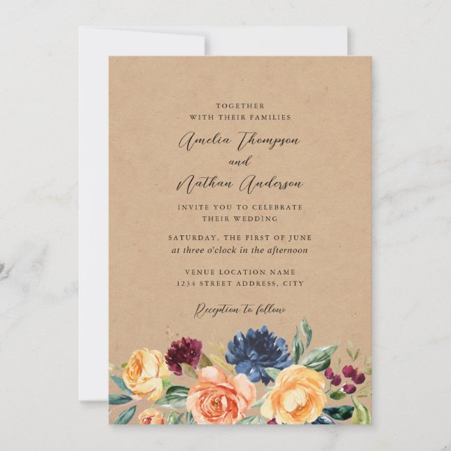 Invitación Boda Florales Botánicos Rústicos de Campo (Anverso)