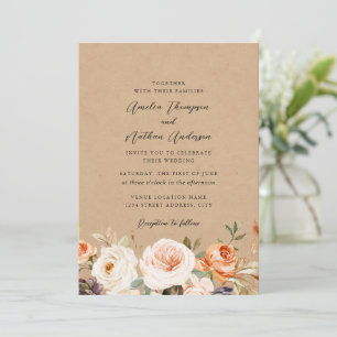 Invitación Boda Florales Botánicos Rústicos de Naranja Quemad