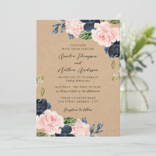 Invitación Boda Florales Botánicos Rústicos Marina Rosa