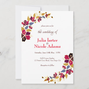 Invitación Boda Florales de Hibisco Tropical Naranja Quemada