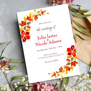 Invitación Boda Florales de Hibisco Tropical Naranja Quemada