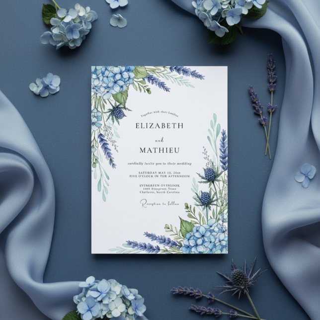 Invitación Boda Floreada Azul Polvoriento (Subido por el creador)