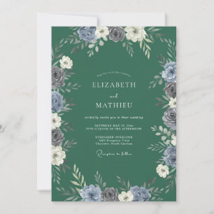 Invitación Boda Floreada Azul Verde