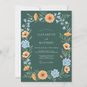 Invitación Boda Floreada con Arco Floral Verde Profundo